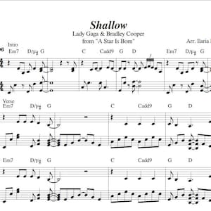 Shallow (Lady Gaga & Bradley Cooper - from "A Star Is Born") Piano Sheet Music, Intermediate Songs, Digital Downloadable PDF + MP3