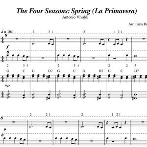 The Four Seasons Spring (La Primavera - Vivaldi) Four Hands Easy Piano Sheet Music, Beginner Songs, Digital Downloadable PDF + MP3