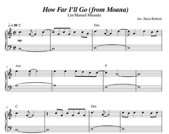 How Far I&#39;ll Go (from Moana) Easy Piano Sheet Music, Digital Downloadable Musical Sheet, Kids Beginner Songs, PDF + MP3