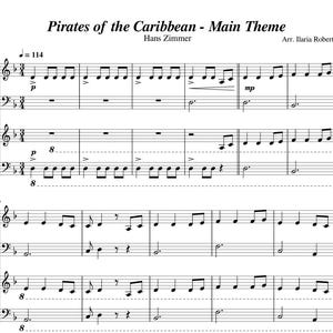 Pirates of the Caribbean Main Theme (Hans Zimmer) Four Hands Easy Piano Sheet Music, Beginner Songs, Digital Downloadable PDF + MP3