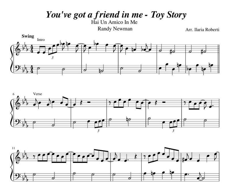 Easy piano sheet music image for “You’ve Got a Friend in Me (from Toy Story)” with simplified notation suitable for beginners
