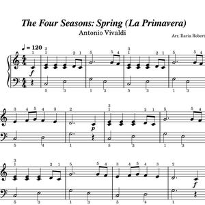The Four Seasons: Spring (La Primavera - Vivaldi) Easy Piano Sheet Music, Digital Downloadable Musical Sheet, Kids Beginner Songs, PDF + MP3