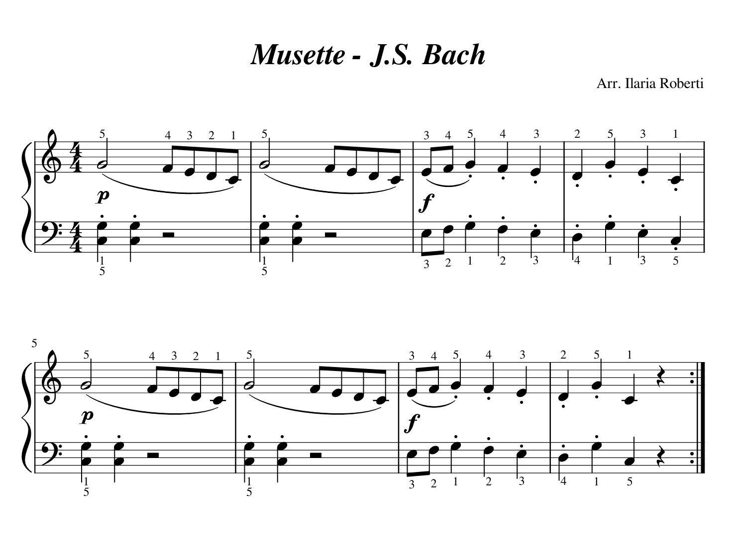 ミュゼット（J.S.バッハ）簡単ピアノ楽譜、デジタルダウンロード楽譜