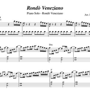 May include: Sheet music for "Rondò Veneziano," a piano solo. The title and composer's name are at the top. The musical notation includes treble and bass clefs, with notes and musical symbols. The tempo is indicated as 120.