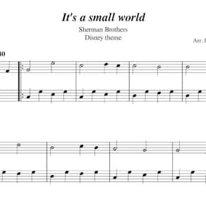 It&#39;s a small world (Disney Theme) Easy Piano Sheet Music, Digital Downloadable Musical Sheet, Kids Beginner Songs, PDF + MP3