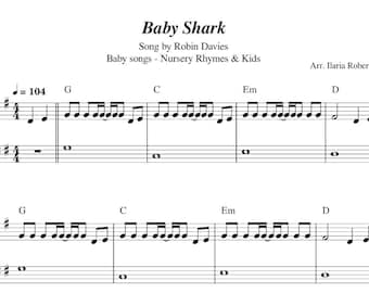 ベイビーシャーク 簡単ピアノ楽譜（デジタルダウンロード）、子供向け