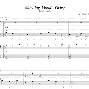 Morning Mood (Grieg - Four Hands) Easy Piano Sheet Music, Digital Downloadable Musical Sheet, Beginner Songs, PDF + MP3