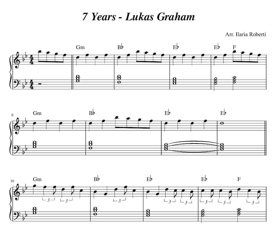 7 Years (lukas Graham) Easy Piano Sheet Music, Digital Downloadable ...