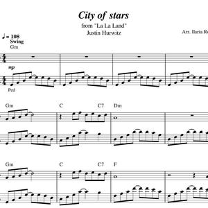 City of Stars (från La La Land) Noter för piano, digitalt nedladdningsbart notblad, sånger för mellanstadiet, PDF + MP3