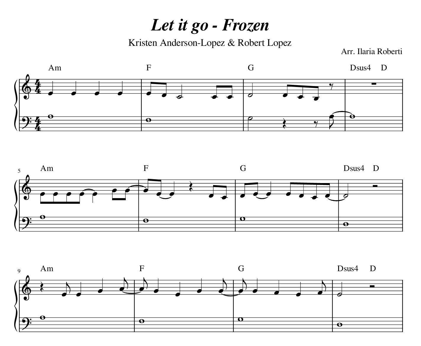 Let it go (アナと雪の女王より) 簡単な C ピアノ楽譜、デジタル