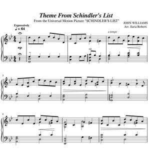 Tema från Schindlers lista (John Williams) Noter för piano, digitalt nedladdningsbart notblad, sånger för medel och avancerade, PDF + MP3