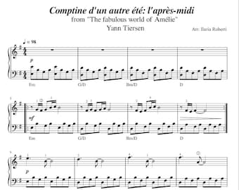 Comptine d'un autre été: l'après-midi (aus ""Die fabelhafte Welt der Amélie" - Yann Tiersen) Klaviernoten, digital herunterladbare PDF + MP3."