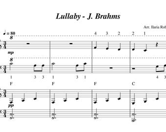 Lullaby (J. Brahms) Four Hands Easy Piano Sheet Music, Digital Downloadable Musical Sheet, Kids Beginner Songs, PDF + MP3