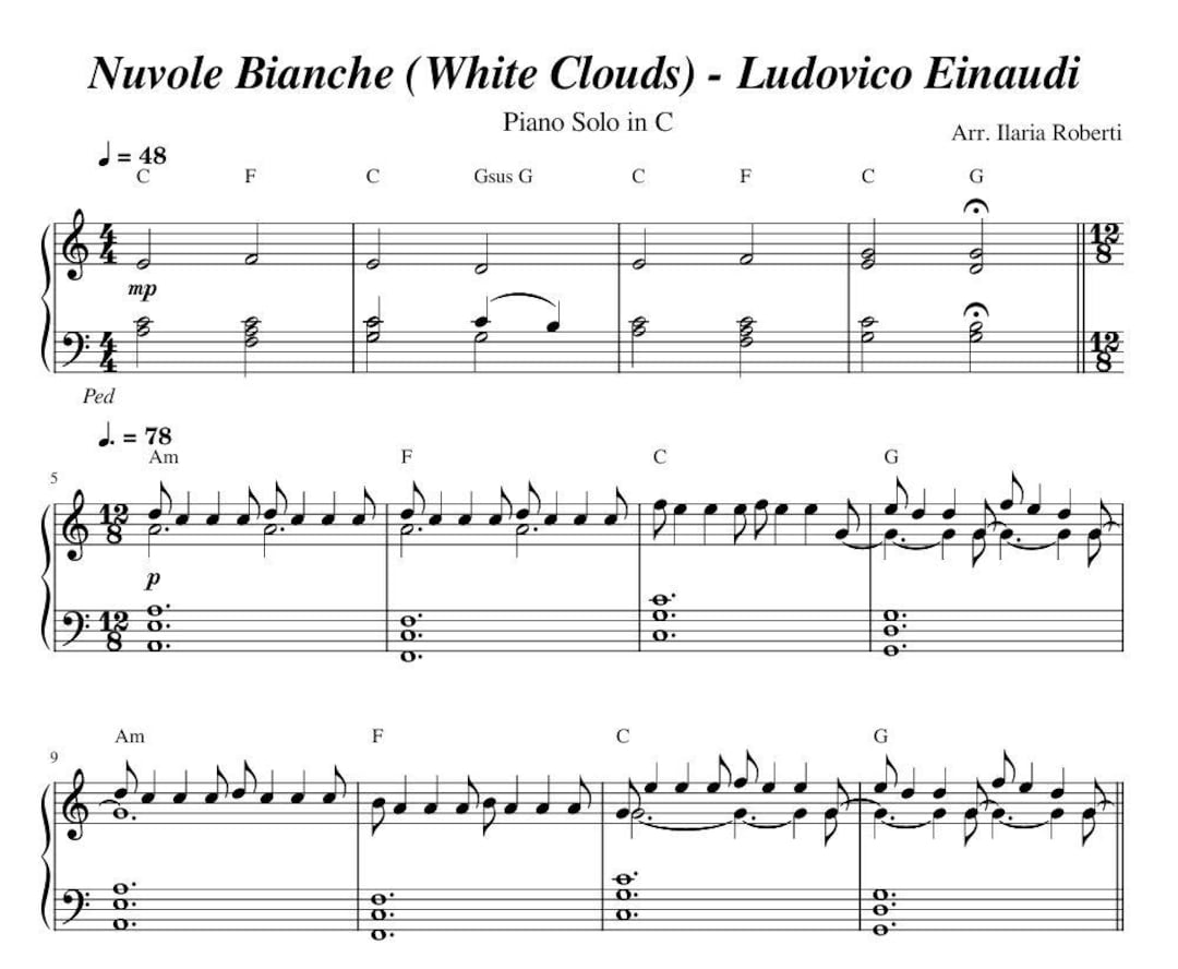 Nuvole Bianche in C (white Clouds 2 - Einaudi) Piano Sheet Music