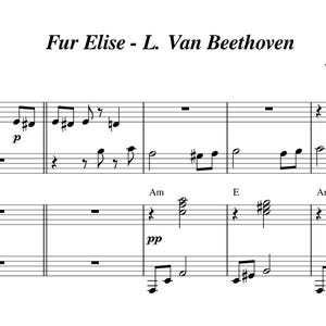 Fur Elise (Beethoven) Easy Piano (Four Hands) Sheet Music, Digital Downloadable Musical Sheet, Beginner Songs, PDF + MP3