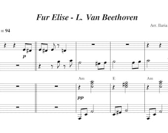 Fur Elise (Beethoven) Easy Piano (Four Hands) Sheet Music, Digital Downloadable Musical Sheet, Beginner Songs, PDF + MP3