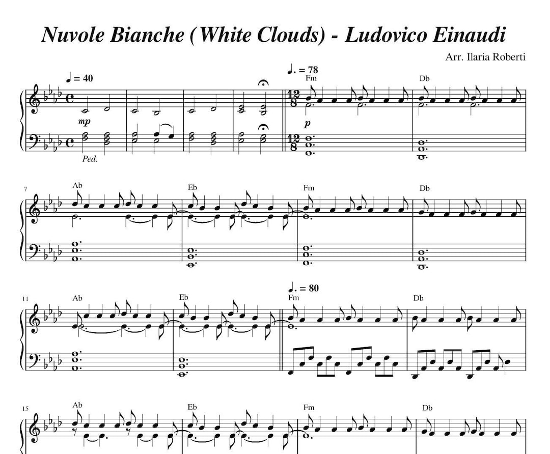 Nuvole Bianche (white Clouds - Einaudi) Piano Sheet Music, Digital