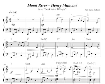 Moon River (Henry Mancini, da Colazione da Tiffany) Spartito per pianoforte solo, canzoni per principianti/intermedi, PDF + MP3 scaricabili digitalmente