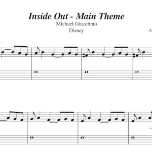 Puede incluir: Partitura musical para "Inside Out - Main Theme" de Michael Giacchino. La música está arreglada para piano por Ilaria Roberti.