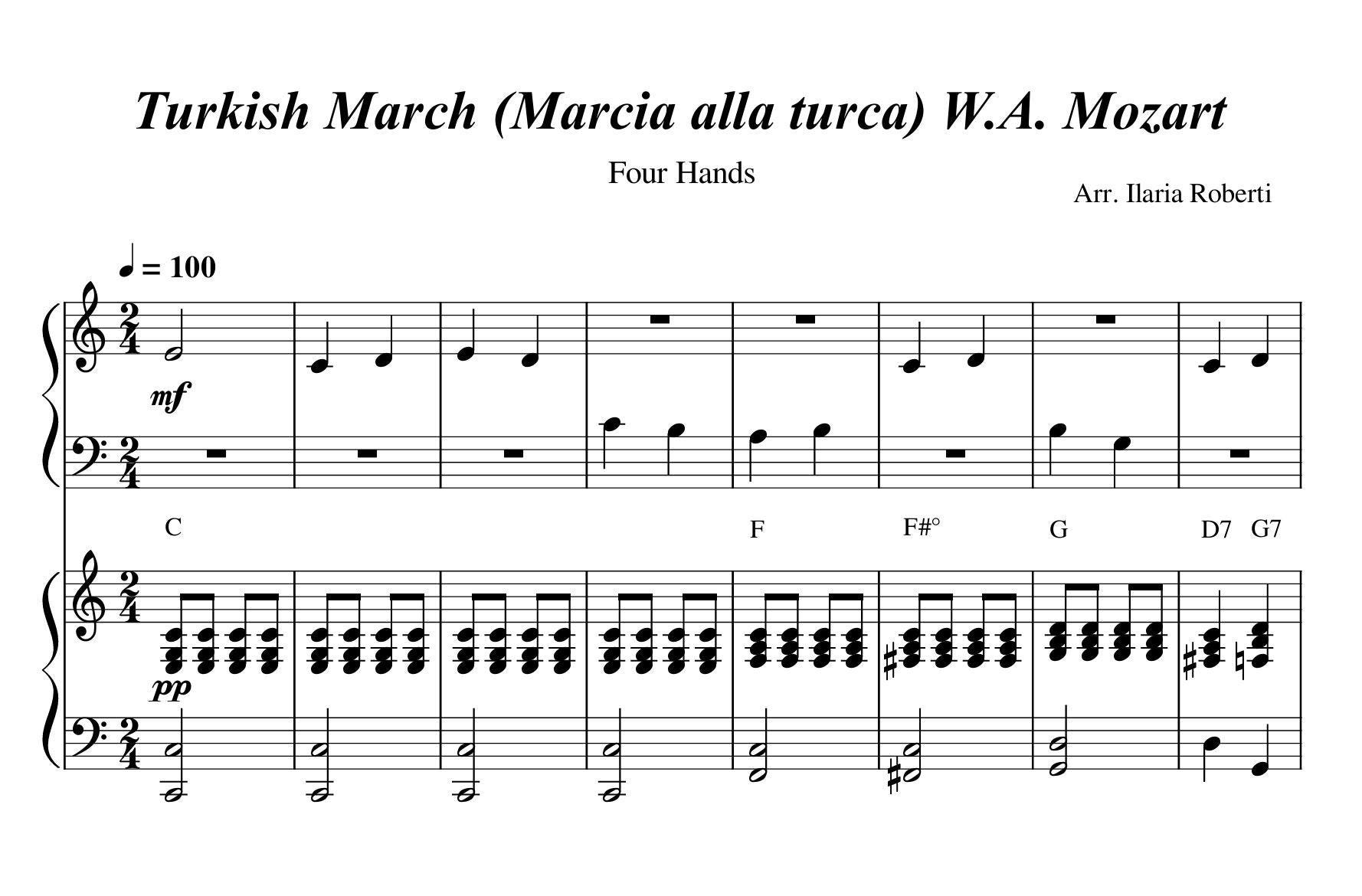 トルコ行進曲（マルシア・アッラ・トゥルカ）W.A.モーツァルト 連弾用