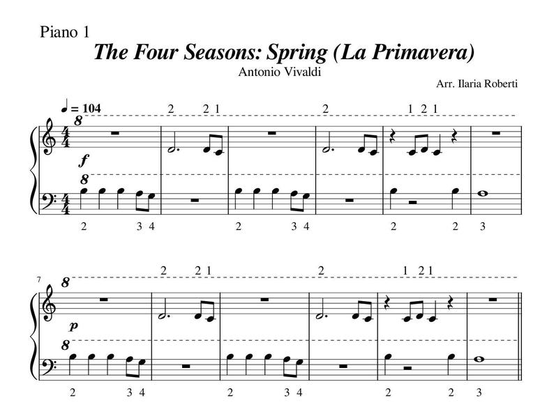 The Four Seasons Spring (la Primavera - Vivaldi) Four Hands Easy Piano ...