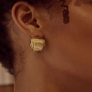 Geometric Stripe Stud Earrings , Minimalist Earrings , Stainless Steel,  18K Gold  PVD , Statement Jewelry Gift