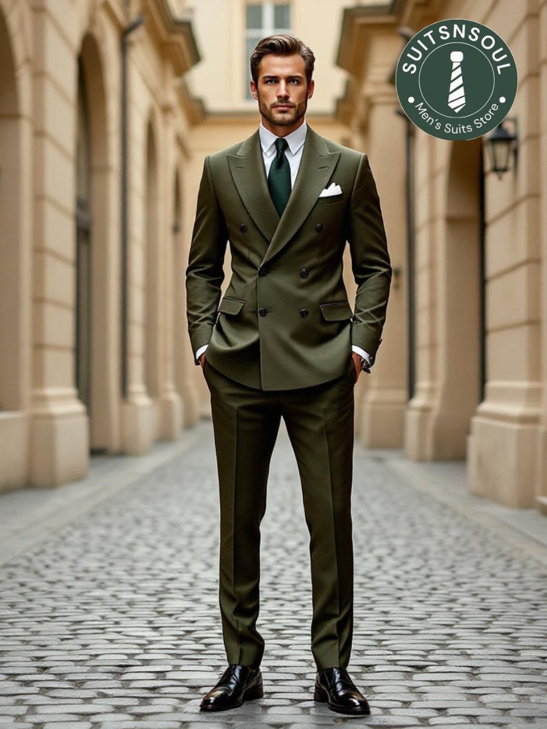 Men's Olive Green 4PC Big and Tall Dress Tuxedo Waistcoat main image 1