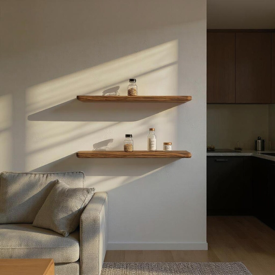 Rustic Modern Walnut Floating Shelf - Handcrafted Round Edge Wall Mount ...