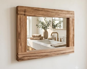 Handmade Solid Chestnut Wood Framed Mirror, Rustic Bathroom Mirror, Farmhouse Wall Mirror, Custom Size Vanity Mirror
