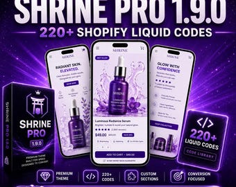 Shrine Pro 1.9.0 Shopify Theme Bundle, 220+ Liquid Codes, 70+ Bonus Codes, Instant Download