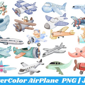 Airplane Clipart,Watercolor Air Transport Clipart,Blue Air Transport,watercolor airship,watercolor plane,Baby Shower Boy Clipart PNG,Kid Art