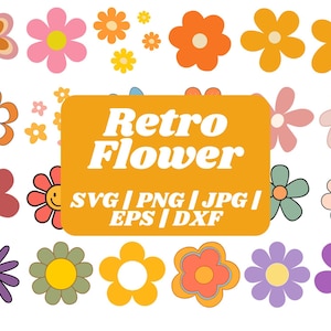 Retro Flowers Svg, Flower Clipart, Daisy Flower Cut File,Boho Flower Svg,Flower Svg Bundle,Floral Png, Svg Files For Cricut,Instant Download