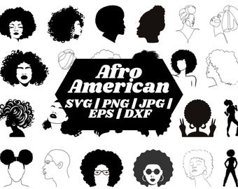 Pakiet SVG Afro Woman | Afro Girl SVG | Sylwetka czarnej kobiety | Afro Hair & Curled Hair SVG | Plik do cięcia Afro American | Sylwetka Cricut