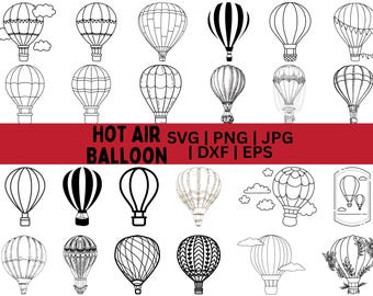 Heißluftballon SVG-Bundle, Heißluftballon PNG, Ballon Clipart, SVG-Schnittdateien für Cricut, Heißluftballon zwart, druckbarer digitaler Download