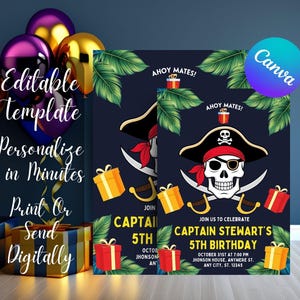 Plantilla de invitación de cumpleaños pirata editable, plantilla de invitación de cumpleaños pirata, plantilla de invitación pirata, plantilla de cumpleaños editable