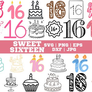 Sweet Sixteen SVG Bundle: 16th Birthday Girl Design (Digital Download)