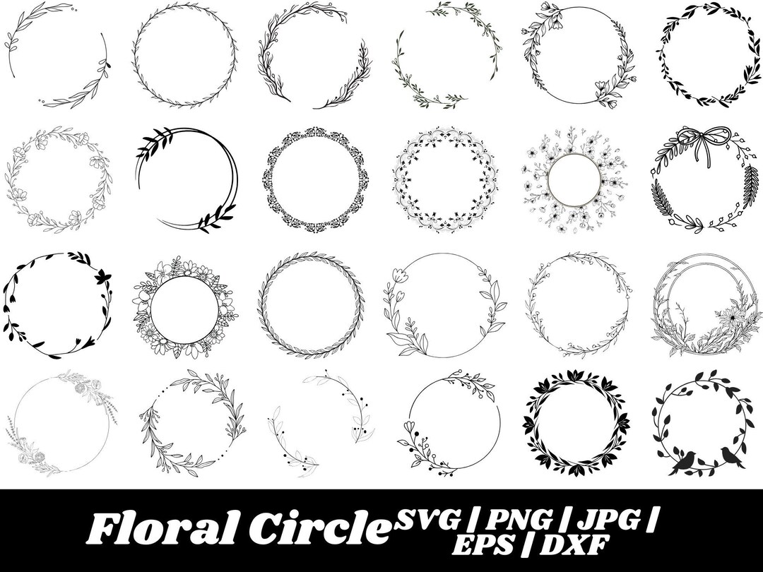Floral Wreath SVG Bundle – Circle Frame, Botanical Wedding Garland ...