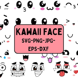 Cartoon Emotion Faces SVG Bundle, Kawaii Face SVG, Cute Funny Face SVG, Emoji face, cartoon face clipart, comics face, png, silhouette