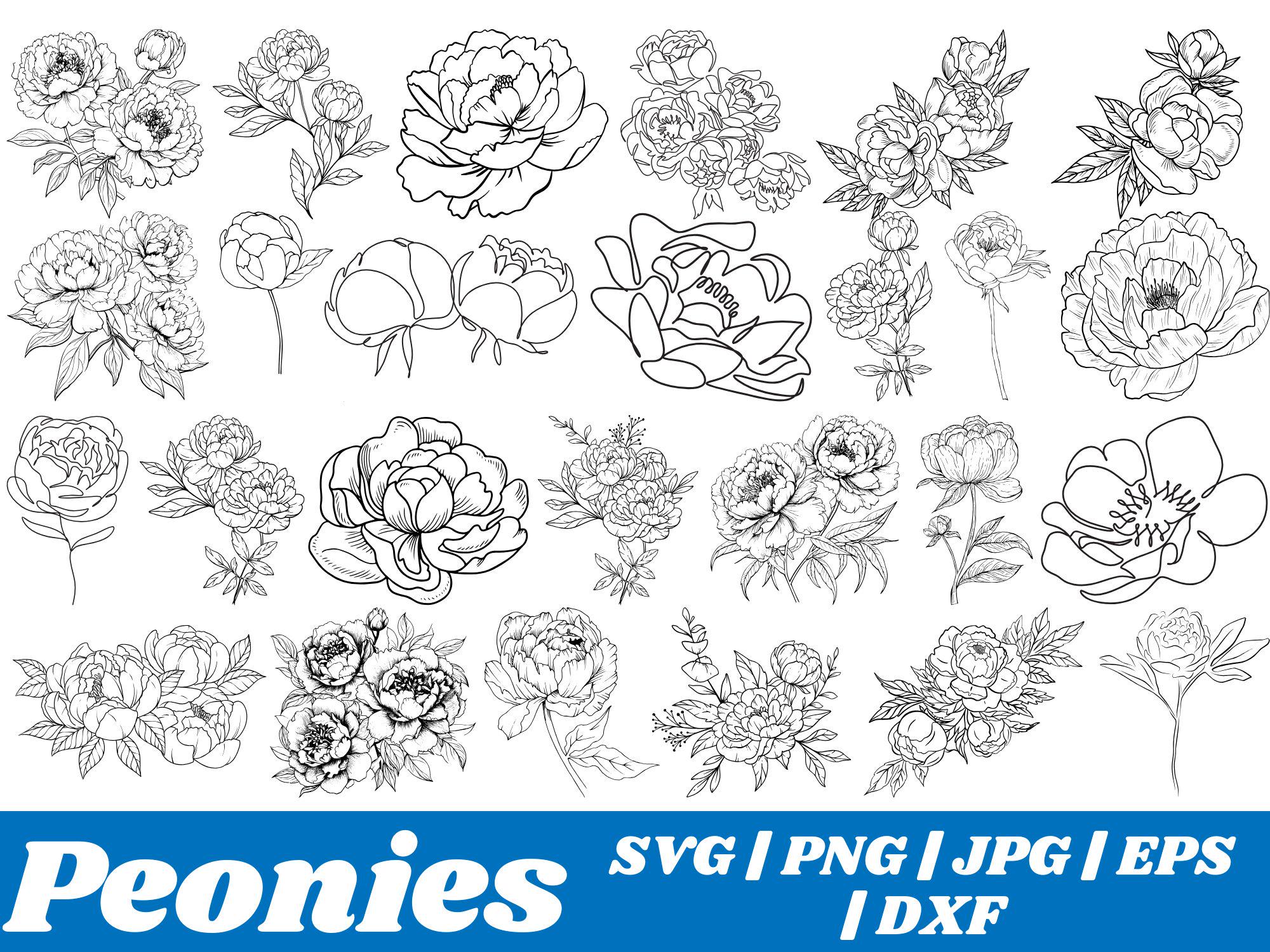 Peonies svg bundle,Floral Arrangement svg,Peony Tattoo Stamps,Wedding Flowers svg,Peony Flower,Peony svg,Commercial cutting files