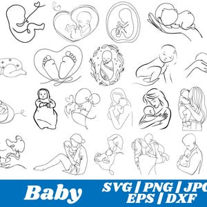 ベビーラインアート\ 子供\ 赤ちゃん\ 新生児\ 線画\ インスタントデジタルダウンロード\ レーザーカットファイル\ SVG\ PNGファイル