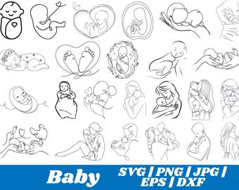 Baby Line Art\ Child\ Baby\ Newborn Toddler\ Line Drawing\ Instant Digital Download\ Laser Cutting File\ SVG\ PNG file