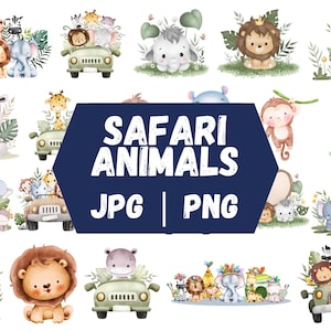Safari animals watercolor clipart \ Safari animals jpg \ Safari animals png \ baby shower jpg\ cute animals png \ safari animals outline jpg