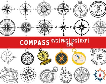 Compass SVG, Compass Rose PNG, Nautical Compass DXF, North South East West Svg, Compass Star Cricut Silhouette Cut File (Digital Download)