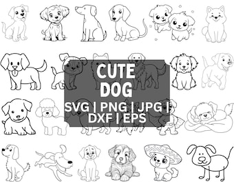 Cute Dog SVG Bundle, Cartoon Puppy Clipart, Dog Lover Digital Download, Puppy SVG for Cricut, Sublimation, Pet Clipart, Dog PNG Files