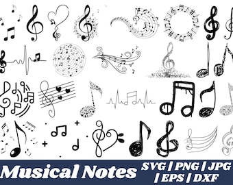 音符SVG、音符のインスタントダウンロードSVG、音符PNG、Cricut用音符カットファイル、音符キー、音符クリップアート