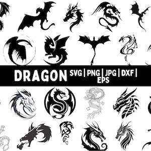 Dragon SVG Bundle, Dragon Clipart for Cricut & Cut File, Dragon Silhouette, Dragons Head, Dragon Tattoo Svg, Dragon PNG DXF, Commercial use