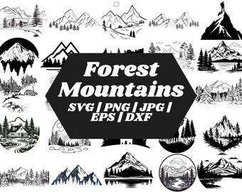 Mountain Forest SVG Bundle | Forest Tree SVG | Palm Tree SVG | Landscape Svg | Tree Line Silhouette | Nature Clipart | Instant Download