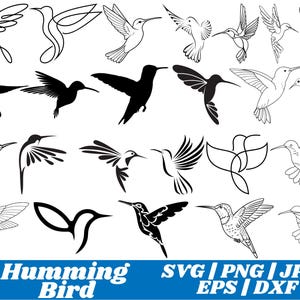 Hummingbird Flower SVG Bundle, Bird Clipart Image, Animal Flying Silhouette, Printable Art Vector, Instant Digital Download, Cricut for Svg