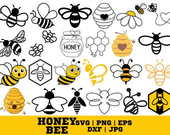 Bi SVG-paket | Honungsbi Clipart | Honungsbi SVG, bi PNG och klippfiler för Cricut, Silhouette och DIY-pyssel