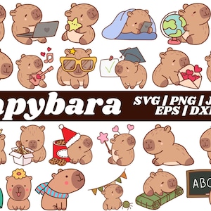 Cute Capybara SVG Bundle,Kawaii Capybara Clipart,Instant Digital Download for Cricut & Silhouette,High-Quality Printing,Animal Illustration